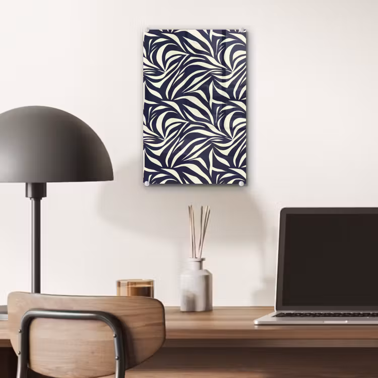 Glas schilderij - Bladvormen - Blauw - Patroon - Wit — 7