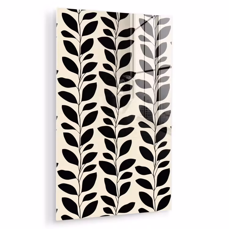 Glas schilderij - Botanisch - Dessin - Zwart - Beige — 1