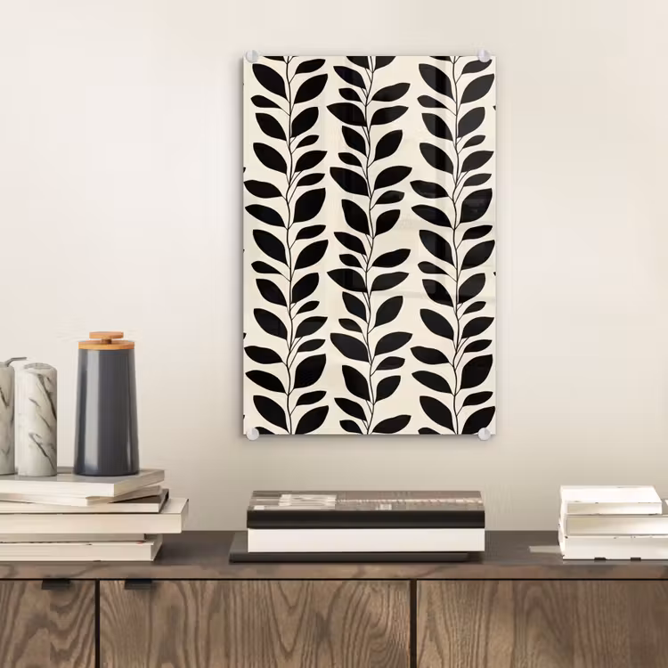Glas schilderij - Botanisch - Dessin - Zwart - Beige — 2