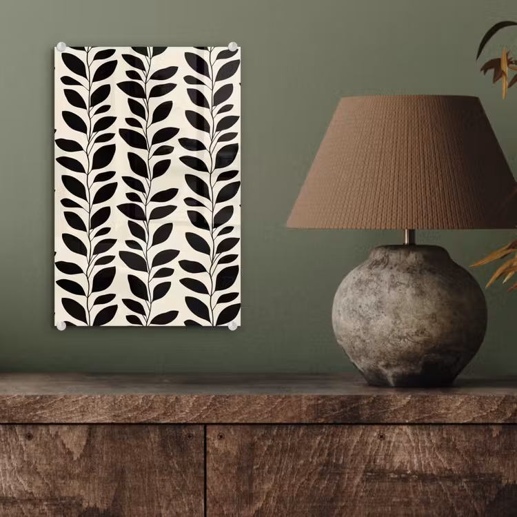 Glas schilderij - Botanisch - Dessin - Zwart - Beige — 4