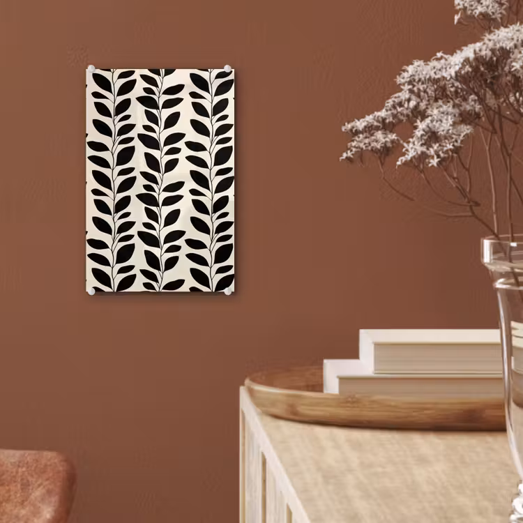 Glas schilderij - Botanisch - Dessin - Zwart - Beige — 6