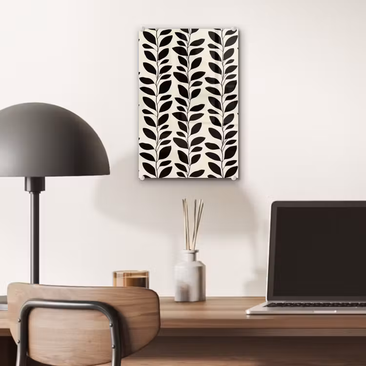 Glas schilderij - Botanisch - Dessin - Zwart - Beige — 7