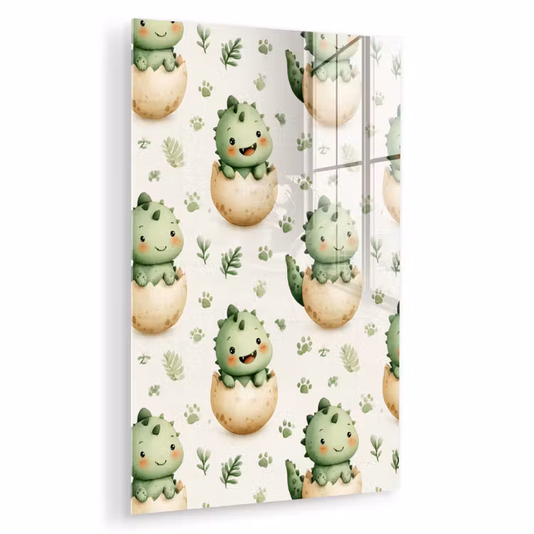 Glas schilderij - Dino - Eieren - Groen — 1