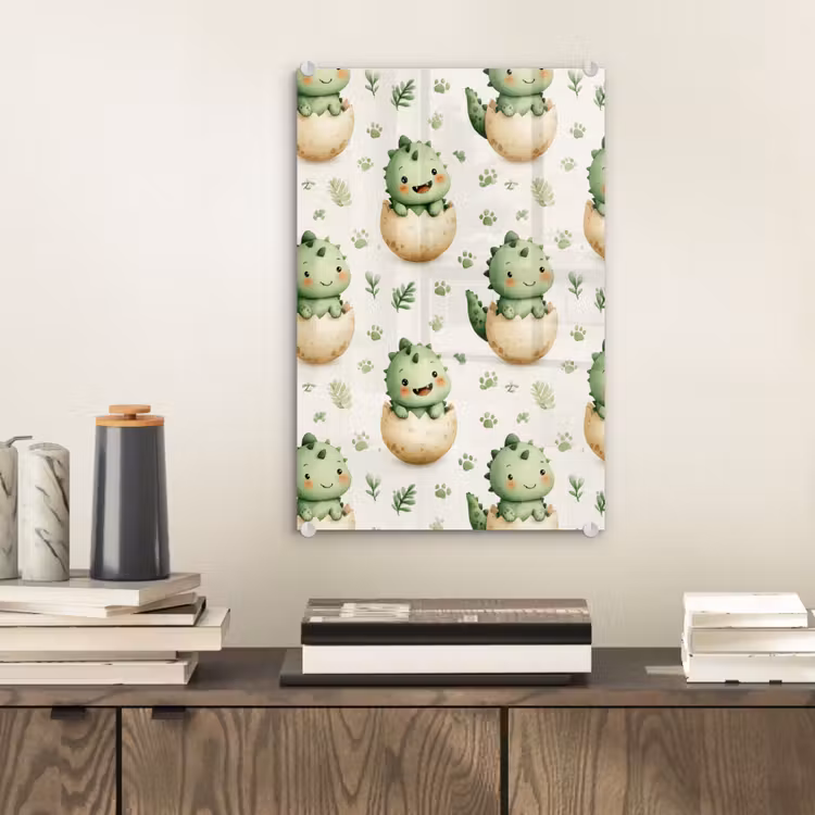 Glas schilderij - Dino - Eieren - Groen — 2