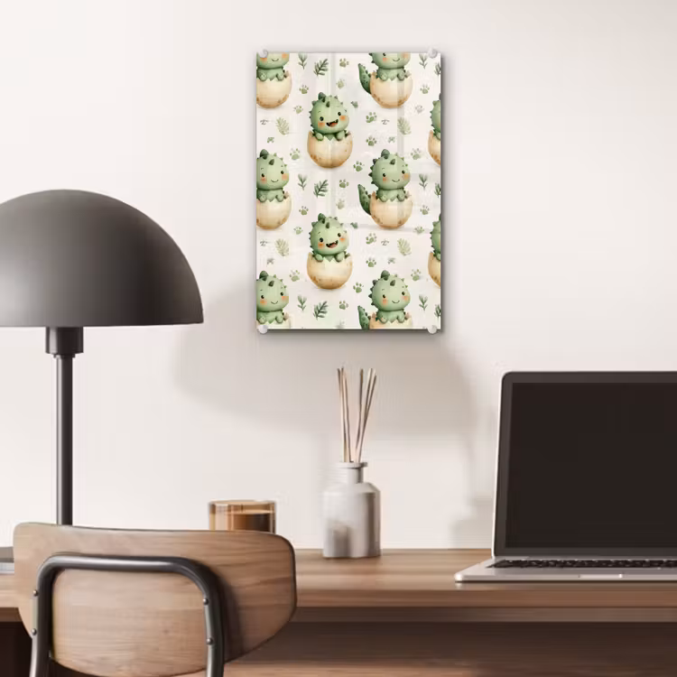 Glas schilderij - Dino - Eieren - Groen — 7