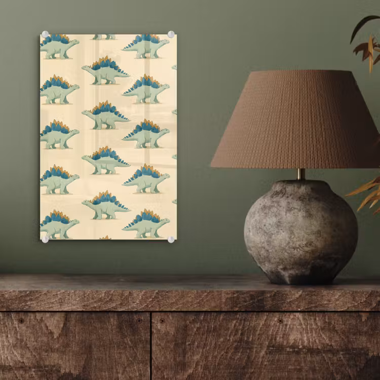 Glas schilderij - Dino - Patroon - Groen — 4