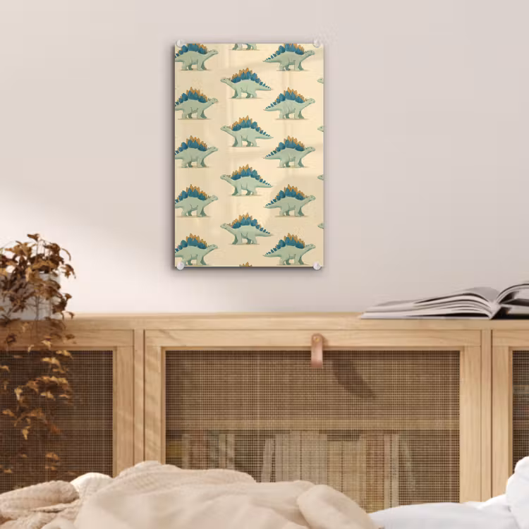 Glas schilderij - Dino - Patroon - Groen — 5