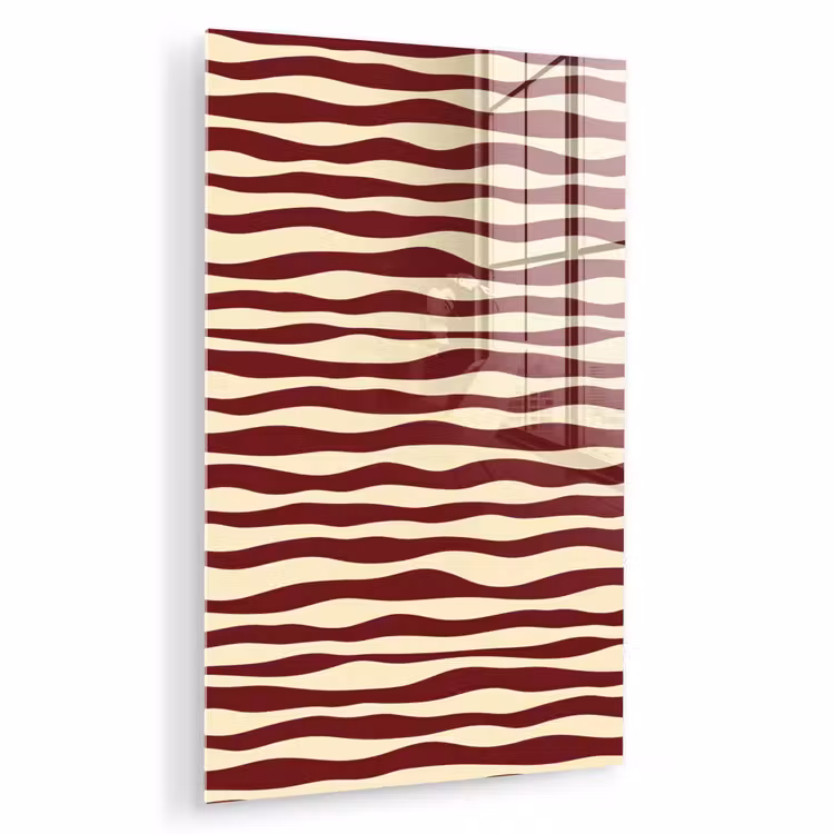 Glas schilderij - Golven - Rood - Patroon - Crème — 1