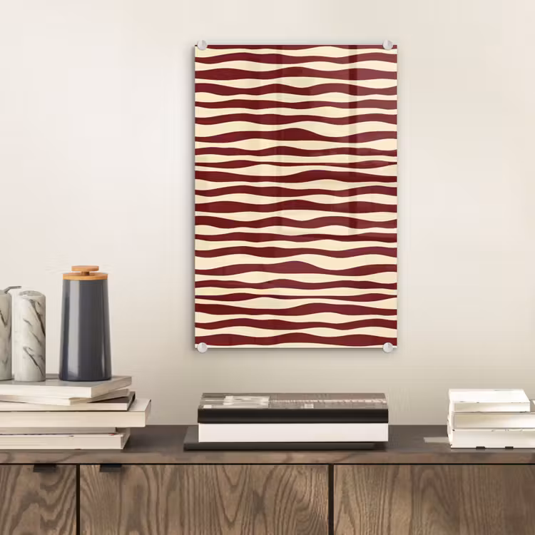 Glas schilderij - Golven - Rood - Patroon - Crème — 2