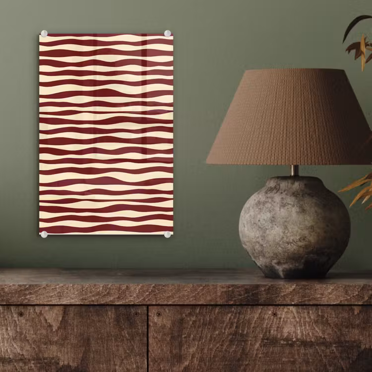 Glas schilderij - Golven - Rood - Patroon - Crème — 4