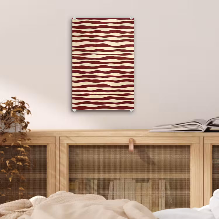 Glas schilderij - Golven - Rood - Patroon - Crème — 5