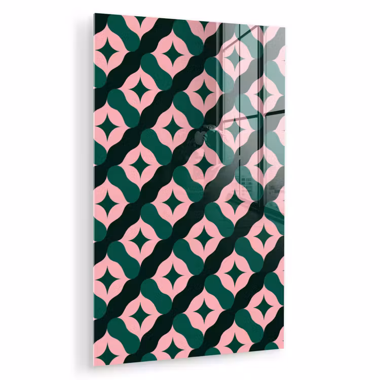 Glas schilderij - Groen - Roze - Retro - Sterren — 1