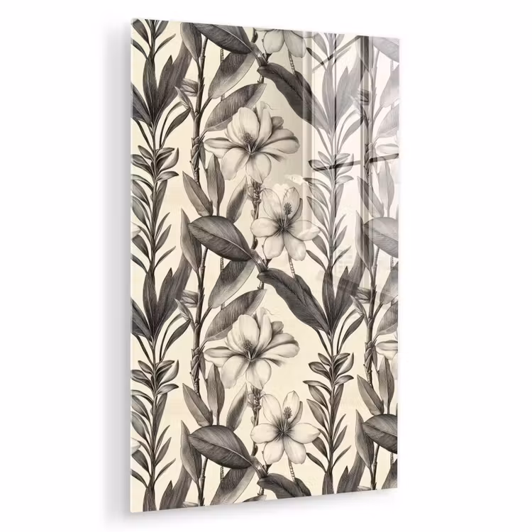 Glas schilderij - Klassiek - Botanisch - Zwart - Beige — 1