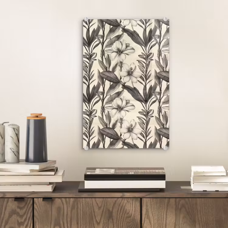 Glas schilderij - Klassiek - Botanisch - Zwart - Beige — 2