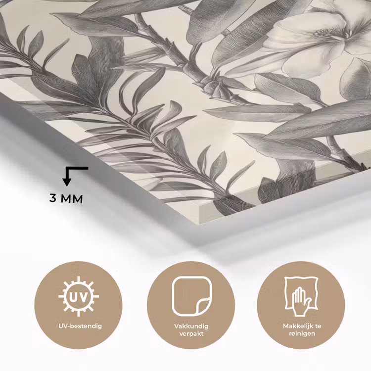 Glas schilderij - Klassiek - Botanisch - Zwart - Beige — 3