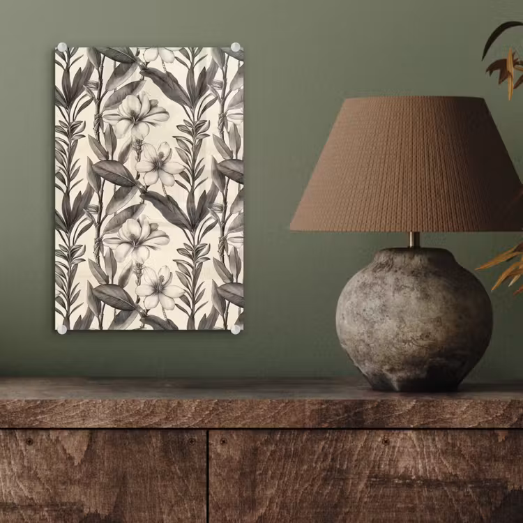 Glas schilderij - Klassiek - Botanisch - Zwart - Beige — 4