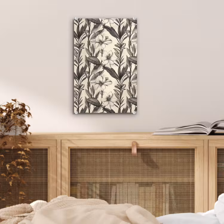 Glas schilderij - Klassiek - Botanisch - Zwart - Beige — 5