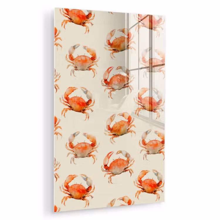 Glas schilderij - Krabben - Patroon - Oranje — 1