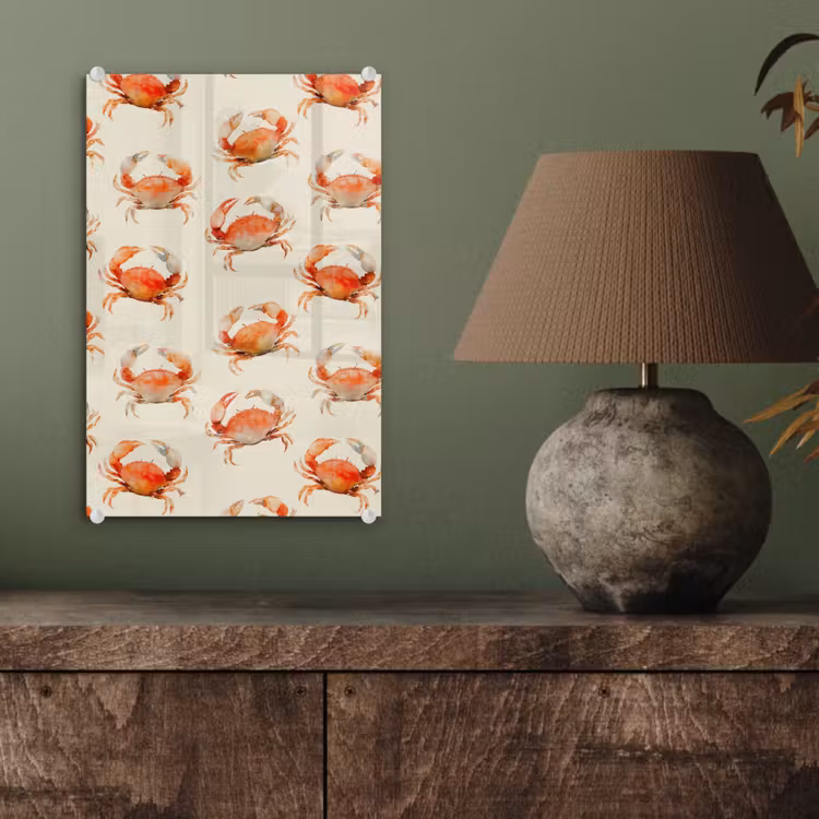 Glas schilderij - Krabben - Patroon - Oranje — 4