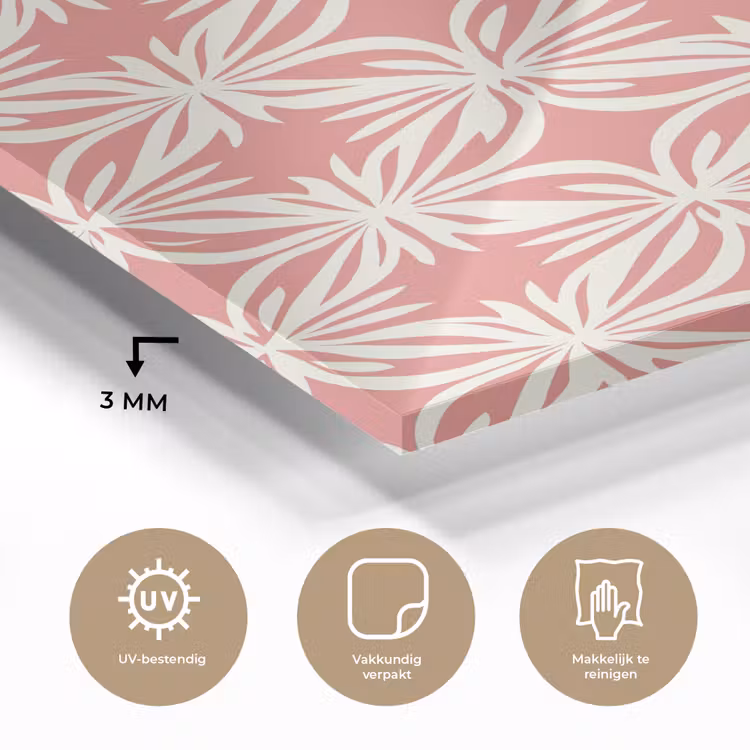 Glas schilderij - Roze - Bloemenmotief - Wit - Modern — 3