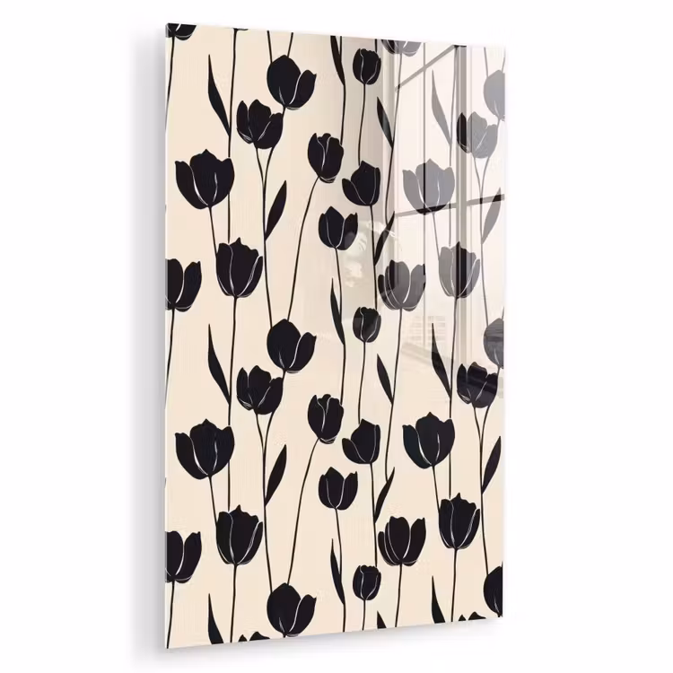 Glas schilderij - Tulpen - Patroon - Zwart — 1