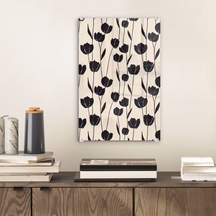 Glas schilderij - Tulpen - Patroon - Zwart — 2