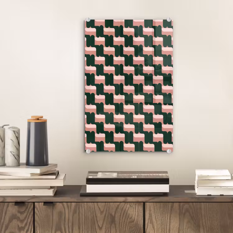 Glas schilderij - Vlechtpatroon - Groen - Roze - Geometrisch — 2