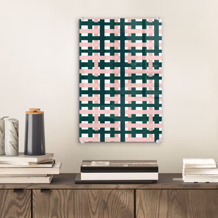Glas schilderij - Vlechtpatroon - Groen - Roze - Grafisch — 2