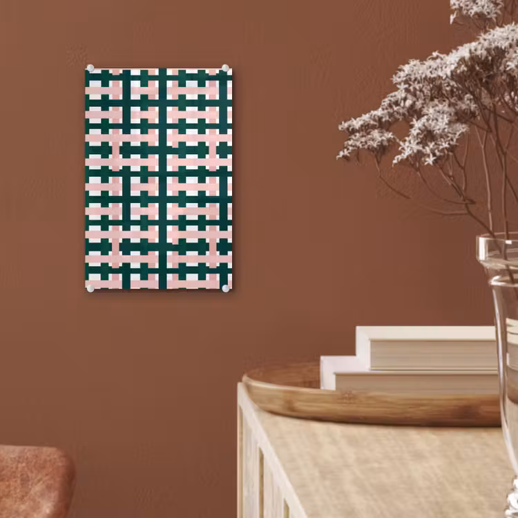 Glas schilderij - Vlechtpatroon - Groen - Roze - Grafisch — 6