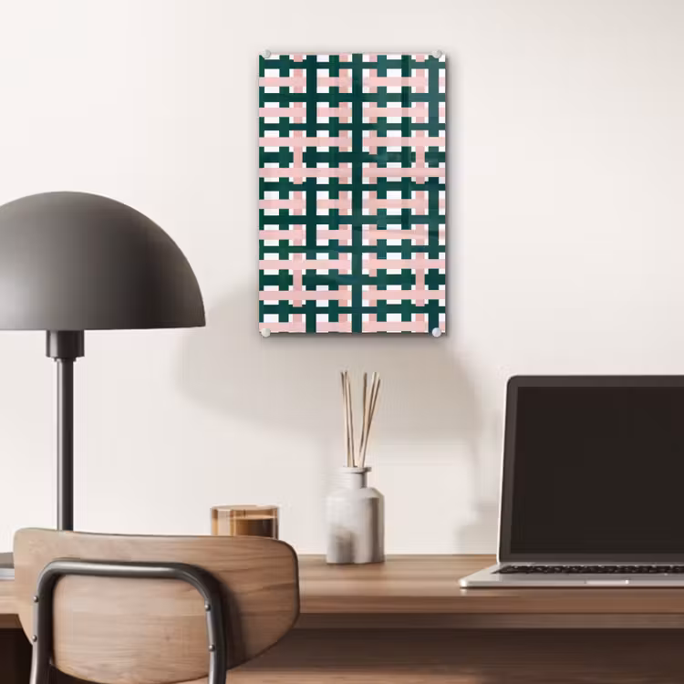 Glas schilderij - Vlechtpatroon - Groen - Roze - Grafisch — 7