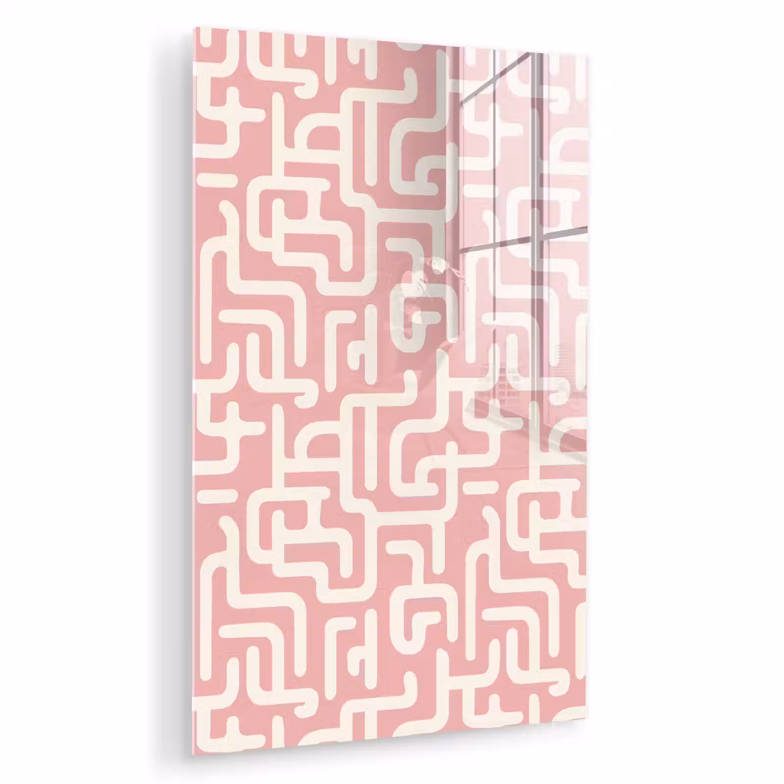 Glas schilderij - Doolhofpatroon - Roze - Wit - Abstract — 1