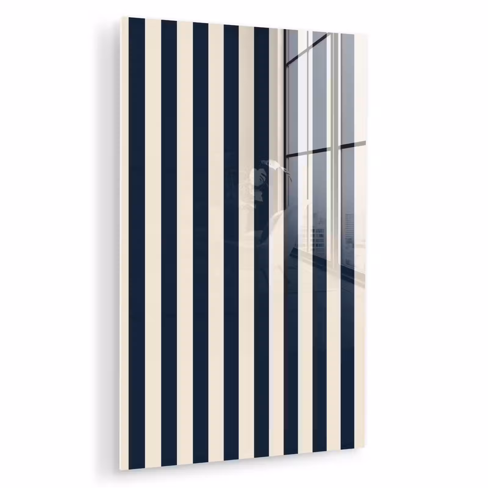 Glas schilderij - Verticale strepen - Blauw - Crème — 1