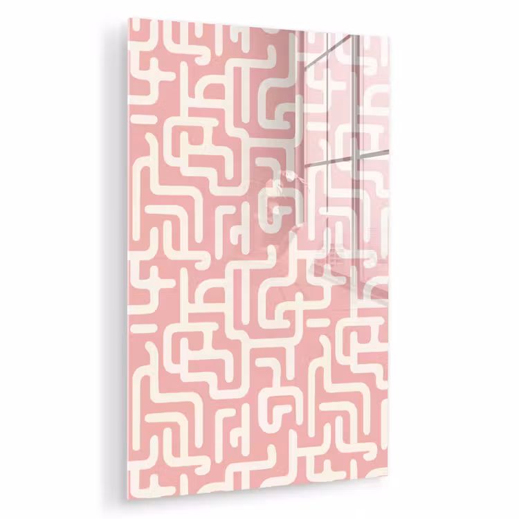 Glas schilderij - Doolhofpatroon - Roze - Wit - Abstract — 1