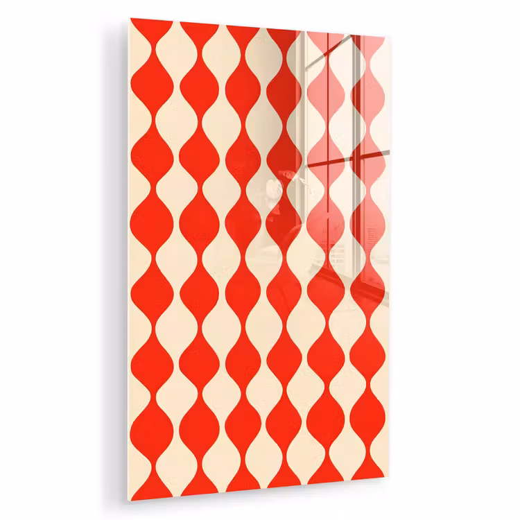 Glas schilderij - Golvend patroon - Retro - Rood - Beige — 1