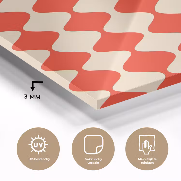 Glas schilderij - Golvend patroon - Retro - Rood - Beige — 3