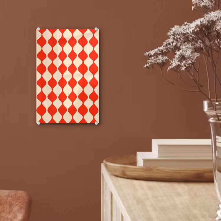 Glas schilderij - Golvend patroon - Retro - Rood - Beige — 6