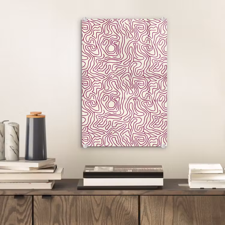 Glas schilderij - Kronkelende lijn - Magenta - Crème — 2