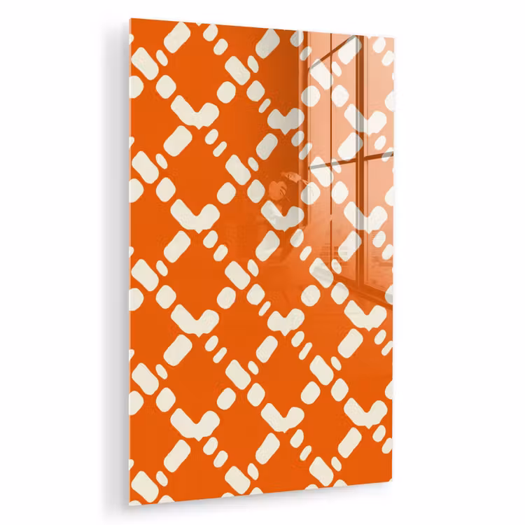 Glas schilderij - Oranje - Ruitpatroon - Wit — 1