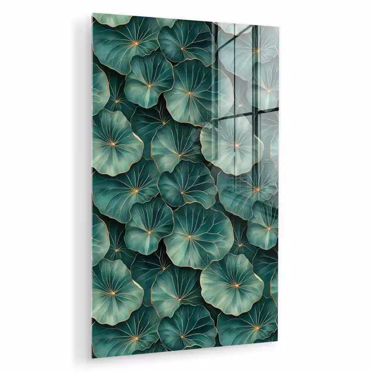 Glas schilderij - Patroon - Bladeren - Groen — 1