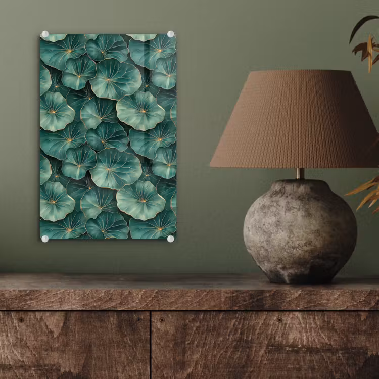 Glas schilderij - Patroon - Bladeren - Groen — 4