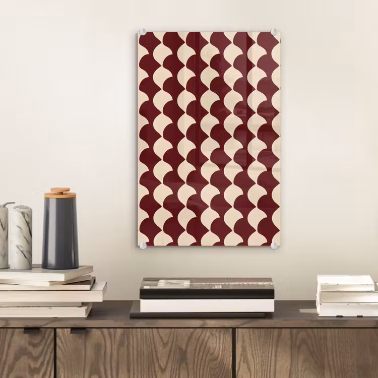 Glas schilderij - Rood - Tegelpatroon - Crème — 2