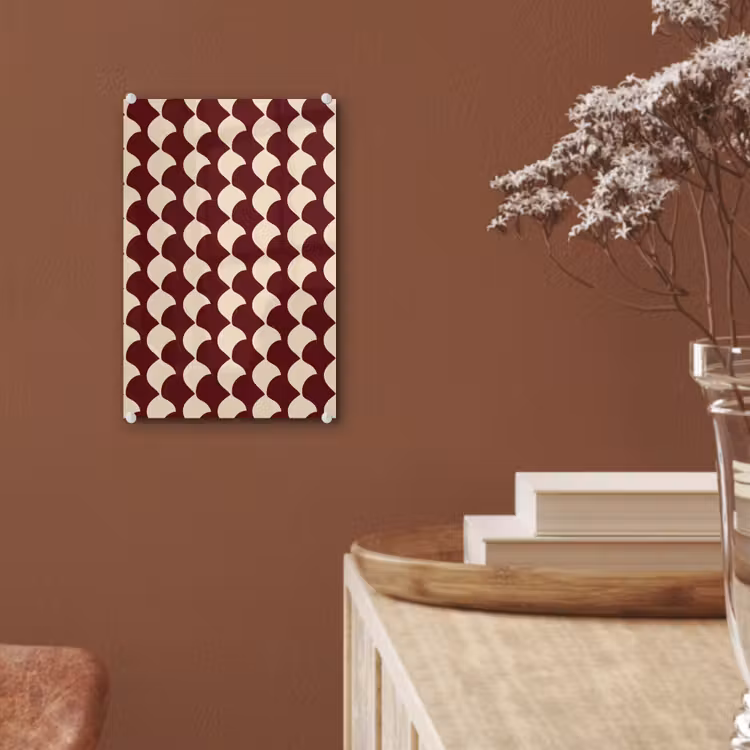 Glas schilderij - Rood - Tegelpatroon - Crème — 6
