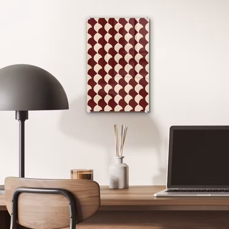 Glas schilderij - Rood - Tegelpatroon - Crème — 7