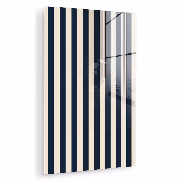 Glas schilderij - Verticale strepen - Blauw - Crème — 1