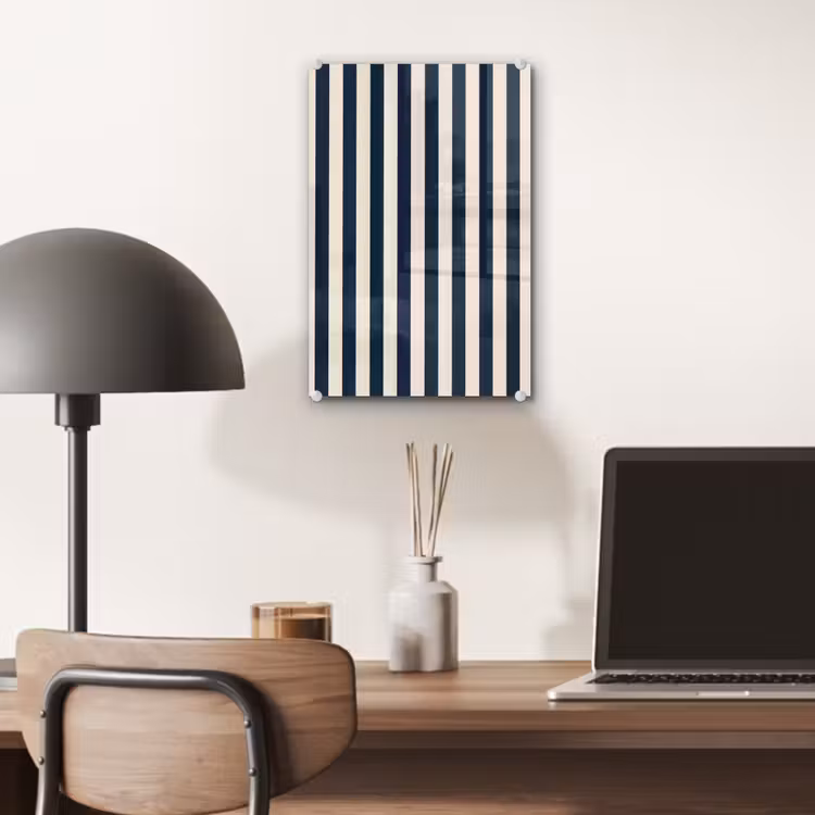 Glas schilderij - Verticale strepen - Blauw - Crème — 7