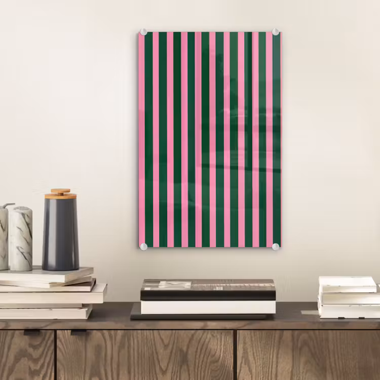 Glas schilderij - Verticale strepen - Groen - Roze — 2