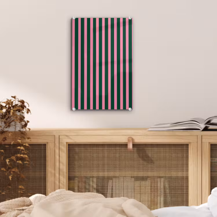 Glas schilderij - Verticale strepen - Groen - Roze — 5