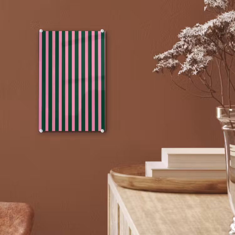 Glas schilderij - Verticale strepen - Groen - Roze — 6