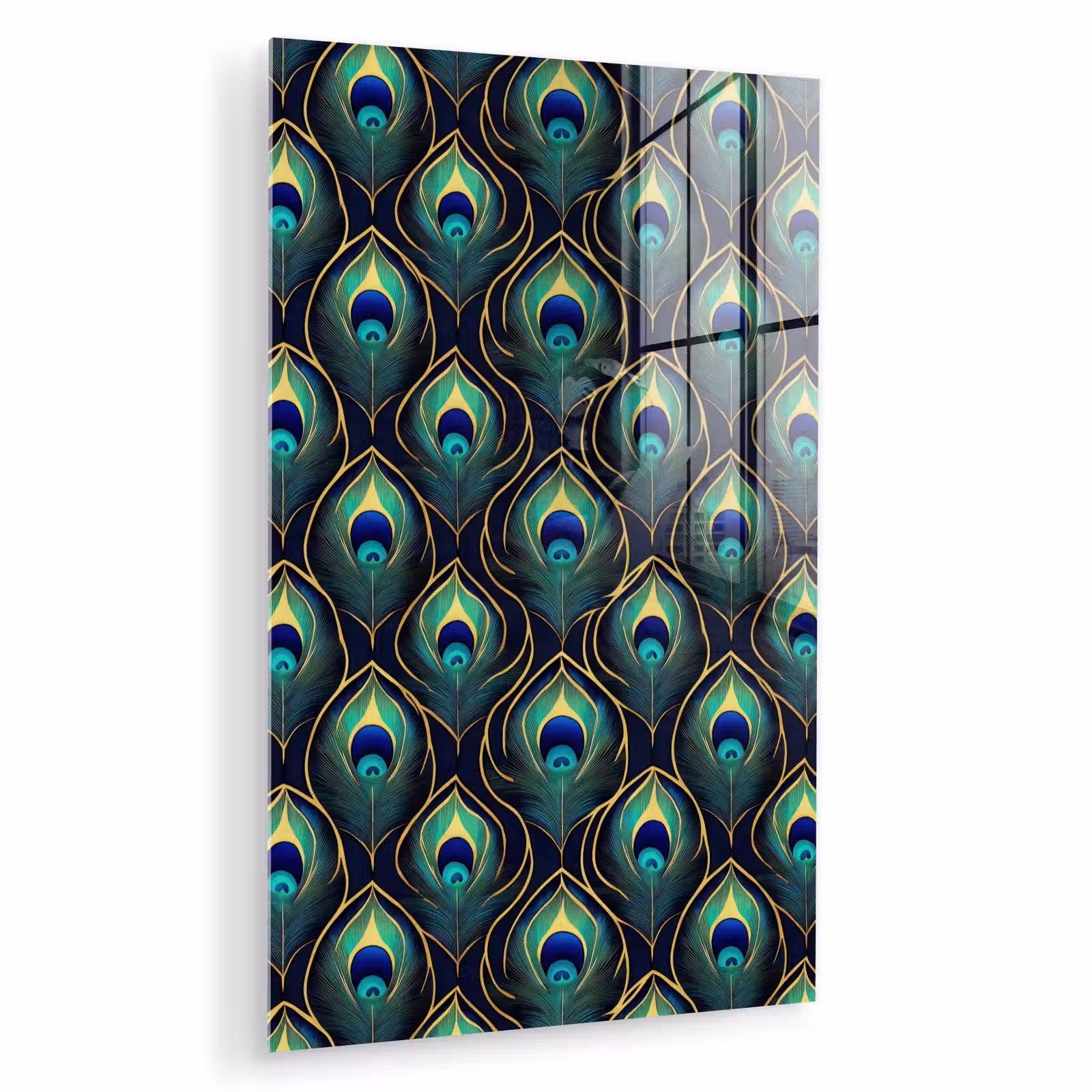 Glas schilderij - Pauw - Veren - Groen — 1