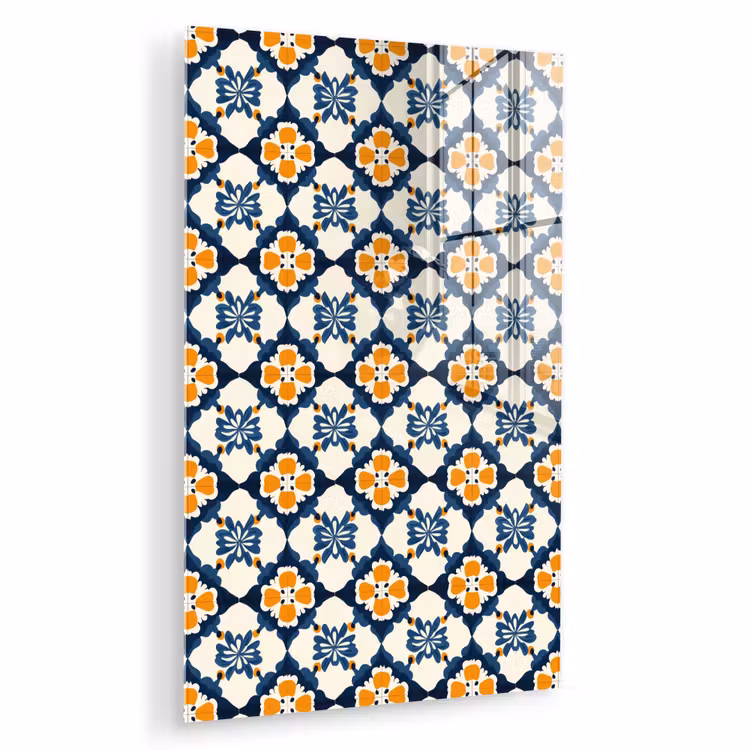 Glas schilderij - Klassiek - Geometrisch - Blauw — 1